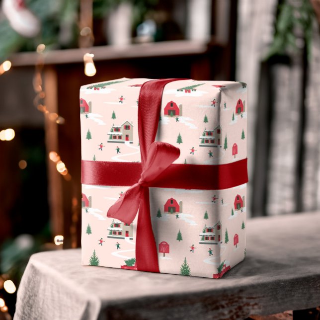 Weihnachtsbaum Landschaft Mongram Wrapp Geschenkpapier (Vintage Christmas Tree Farm Scenery Monogram Wrapp Wrapping Paper)