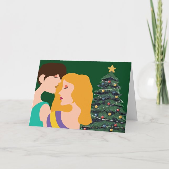 Weihnachtsbaum Lesbian Couple Art Beautiful Karte (Vorderseite)
