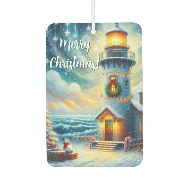 Weihnachtsbaum Leuchtturm Nautical Coastal Blue Autolufterfrischer (Vorderseite)