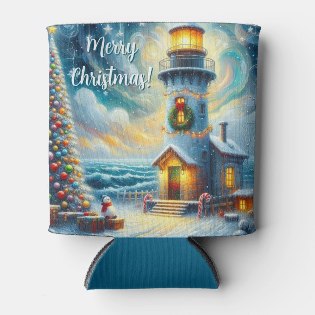 Weihnachtsbaum Leuchtturm Nautical Coastal Blue Dosenkühler (Vorderseite)