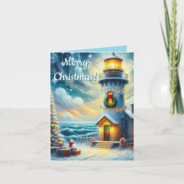 Weihnachtsbaum Leuchtturm Nautical Coastal Blue Feiertagskarte