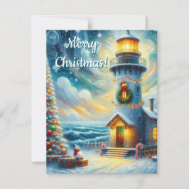 Weihnachtsbaum Leuchtturm Nautical Coastal Blue Feiertagskarte