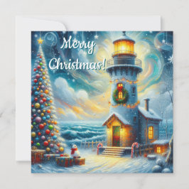 Weihnachtsbaum Leuchtturm Nautical Coastal Blue Feiertagskarte