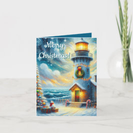 Weihnachtsbaum Leuchtturm Nautical Coastal Blue Feiertagskarte