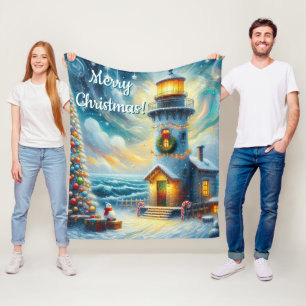 Weihnachtsbaum Leuchtturm Nautical Coastal Blue Fleecedecke