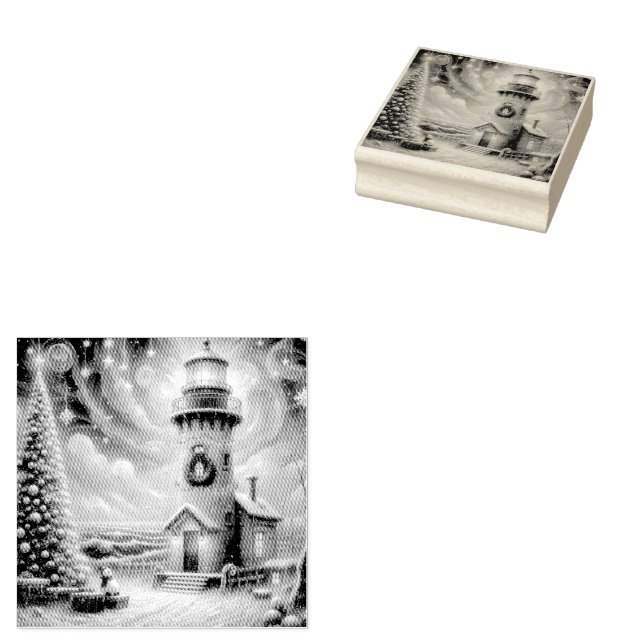 Weihnachtsbaum Leuchtturm Nautical Coastal Blue Gummistempel (Stempel)