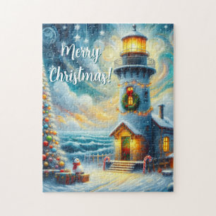 Weihnachtsbaum Leuchtturm Nautical Coastal Blue Puzzle