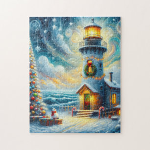 Weihnachtsbaum Leuchtturm Nautical Coastal Blue Puzzle