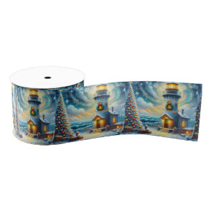 Weihnachtsbaum Leuchtturm Nautical Coastal Blue Ripsband