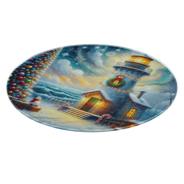 Weihnachtsbaum Leuchtturm Nautical Coastal Blue Schneidebrett (Ecke)