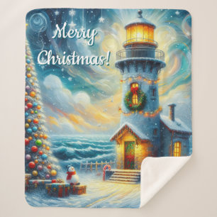 Weihnachtsbaum Leuchtturm Nautical Coastal Blue Sherpadecke