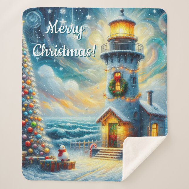 Weihnachtsbaum Leuchtturm Nautical Coastal Blue Sherpadecke (Vorderseite)
