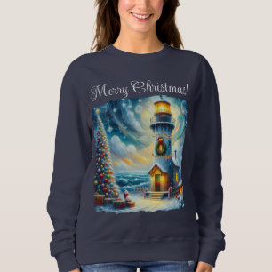 Weihnachtsbaum Leuchtturm Nautical Coastal Blue Sweatshirt