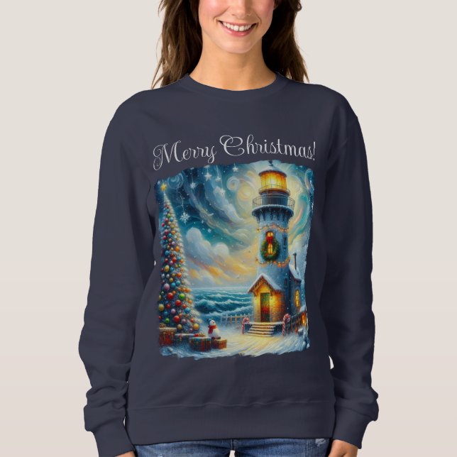 Weihnachtsbaum Leuchtturm Nautical Coastal Blue Sweatshirt (Vorderseite)