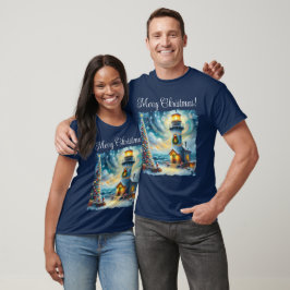 Weihnachtsbaum Leuchtturm Nautical Coastal Blue T-Shirt