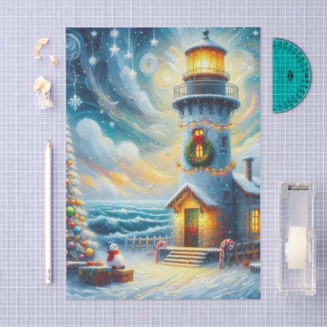 Weihnachtsbaum Leuchtturm Nautical Decoupage Seidenpapier (Handwerk)