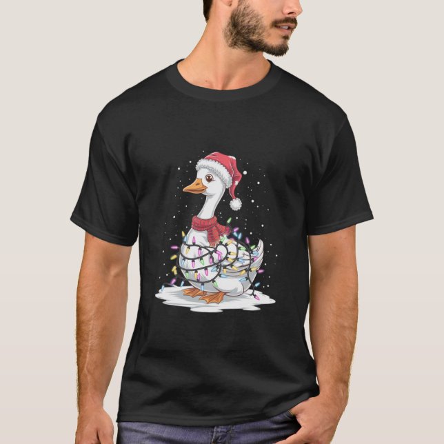 Weihnachtsbaum Lichter Goose Xmas Hat Niedlich Gän T-Shirt (Vorderseite)