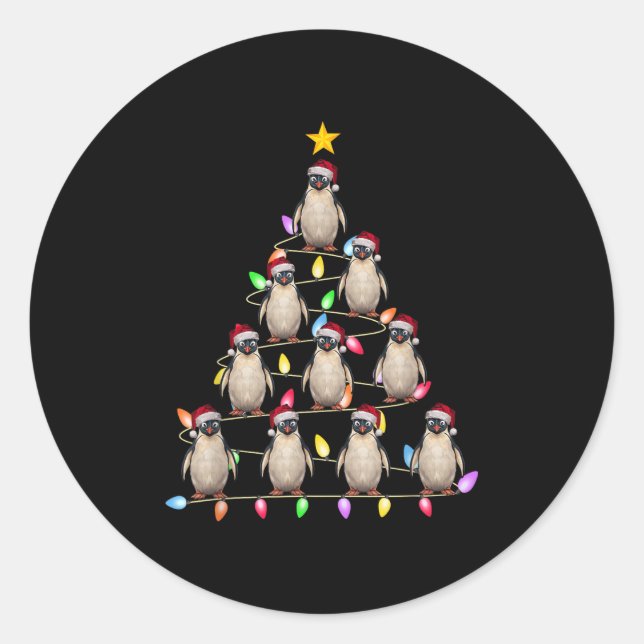 Weihnachtsbaum Lichter Männer Santa Penguin Weihna Runder Aufkleber (Vorderseite)