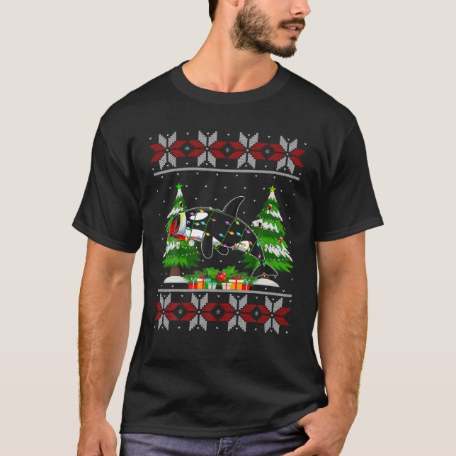Weihnachtsbaum Lichter Orca Ugly Sweater Santa Orc T-Shirt (Vorderseite)