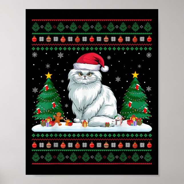 Weihnachtsbaum Lichter Perserkatze Weihnachtsfeier Poster (Vorne)