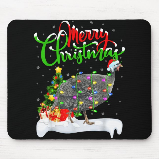 Weihnachtsbaum-Lichter Santa Perlhuhn Vogel Frohe  Mousepad (Vorne)