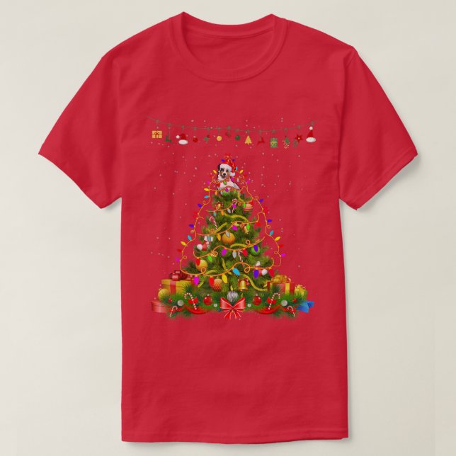 Weihnachtsbaum Lights Australian Shepherd Dog Gesc T-Shirt (Design vorne)