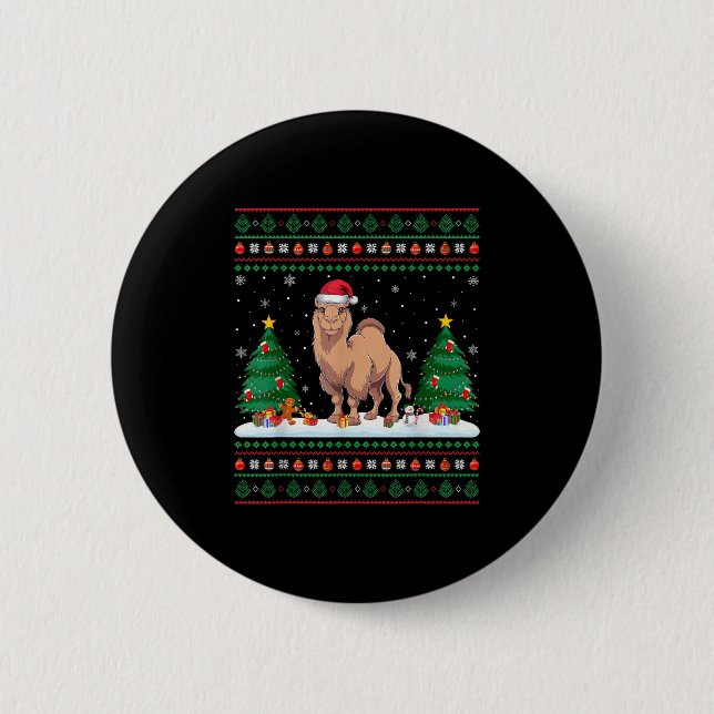 Weihnachtsbaum Lights Bactrian Camel Santa Ugly Xm Button (Vorderseite)