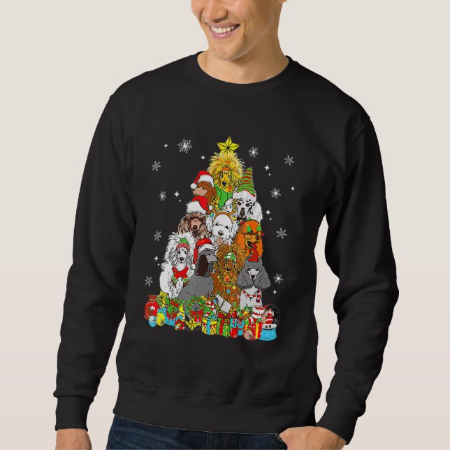 Weihnachtsbaum Lights Poodle Dog Xmas Pajama Sweatshirt (Vorderseite)