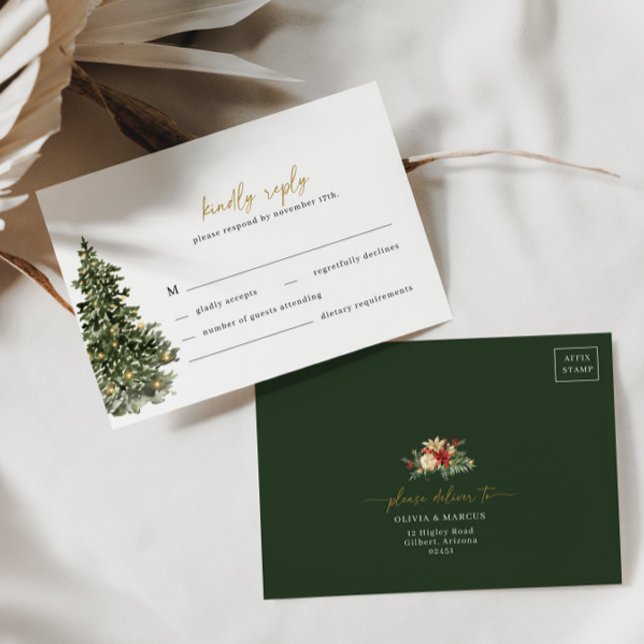 Weihnachtsbaum Lights Winter Wedding RSVP Card (RSVP Card Front/Back)