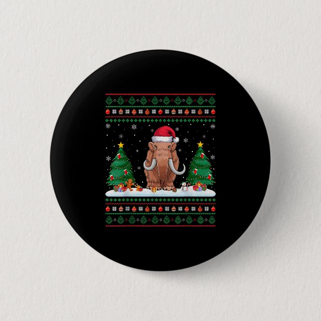 Weihnachtsbaum Lights Wooly Mammoth Santa Ugly Xm Button (Vorderseite)