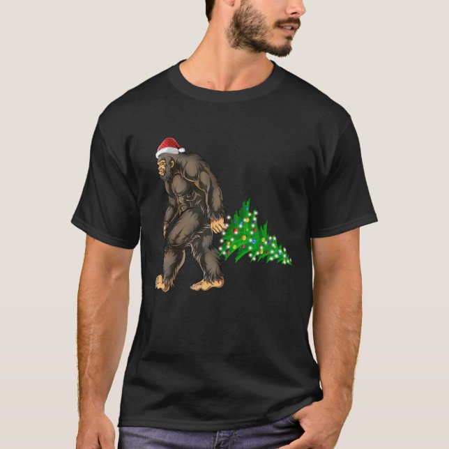 Weihnachtsbaum Lights Xmas Sasquatch Lover T-Shirt (Vorderseite)
