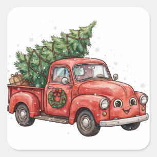 Weihnachtsbaum-LKW Vintage-Rot Aufkleber