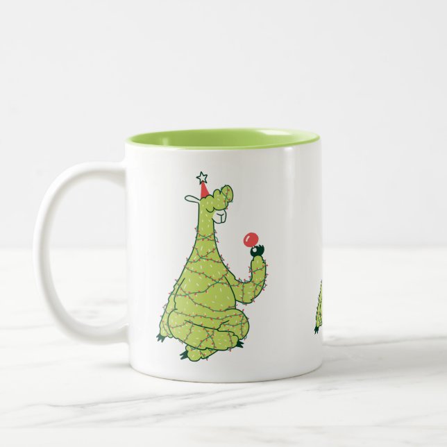 Weihnachtsbaum Llama Zweifarbige Tasse (Links)