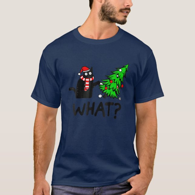 Weihnachtsbaum lustig über Katze, was Geschenk T-Shirt (Vorderseite)