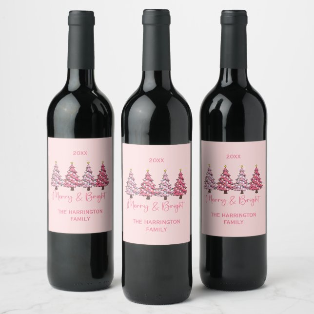 Weihnachtsbaum Merry und Bright Custom Wine Label Weinetikett (Flaschen)