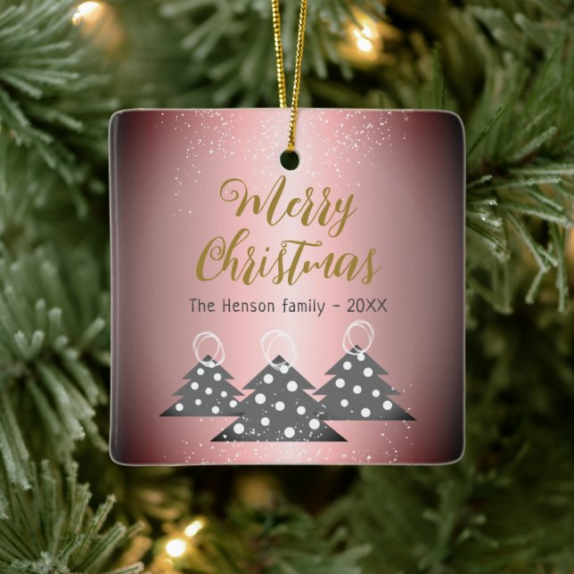 Weihnachtsbaum Metallic Pink Festive Familie Keramikornament (Baum)