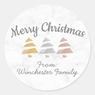 Weihnachtsbaum (metallisch: Silber, Gold, Rose-Gol Runder Aufkleber