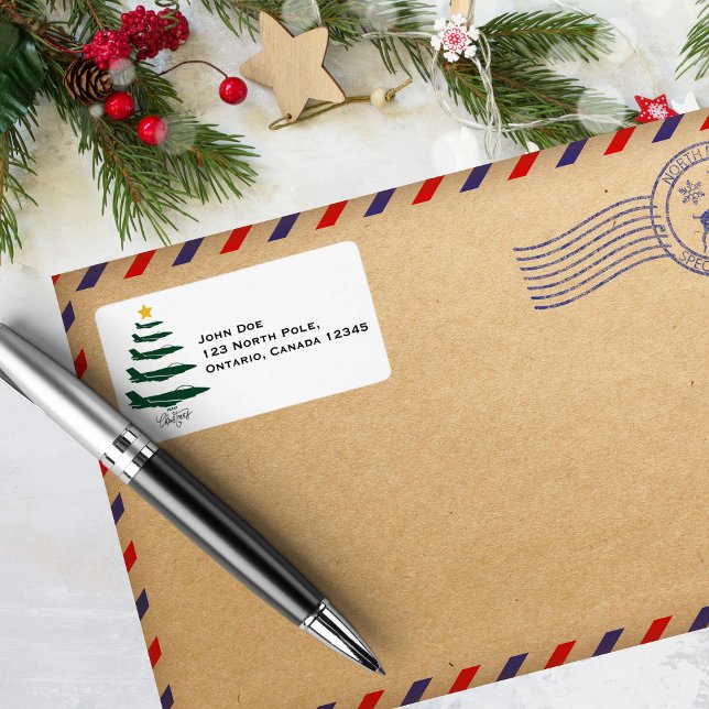 Weihnachtsbaum, Militärflugzeug, Minimalistisch, C Adressaufkleber (Von Creator hochgeladen)