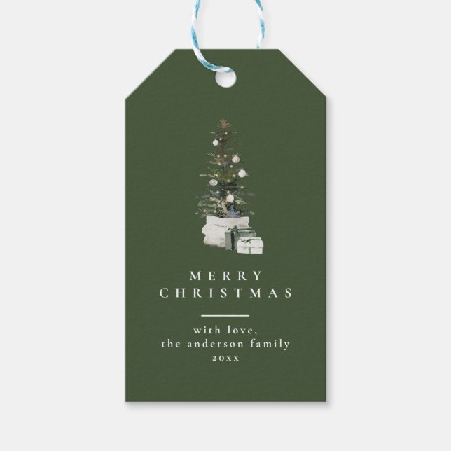 Weihnachtsbaum Minimal Typografie Grüne Geschenket Geschenkanhänger (Vorderseite)
