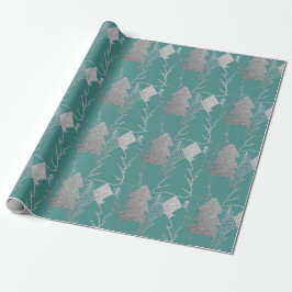 Weihnachtsbaum Mint Aquamariner Silbergrauer Glitz Geschenkpapier