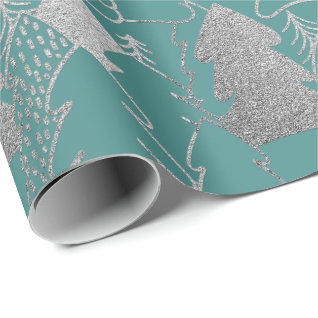 Weihnachtsbaum Mint Aquamariner Silbergrauer Glitz Geschenkpapier (Rolleneckpunkt)