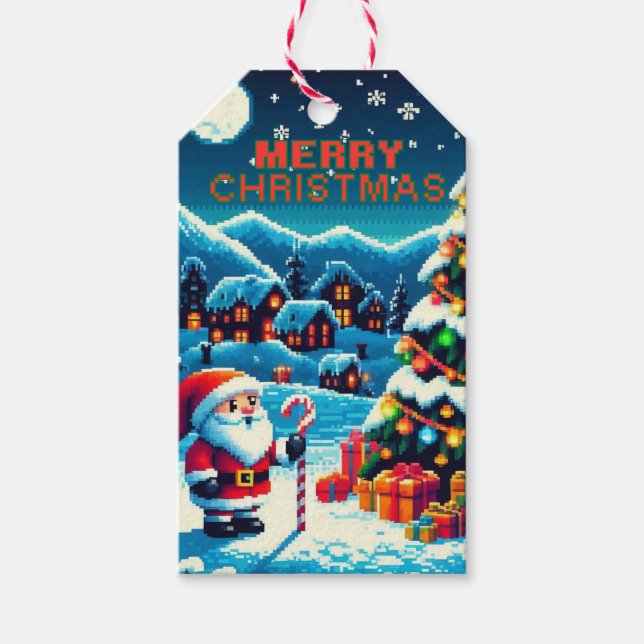 Weihnachtsbaum mit 8 bit und Weihnachtsmann Geschenkanhänger (Vorderseite)