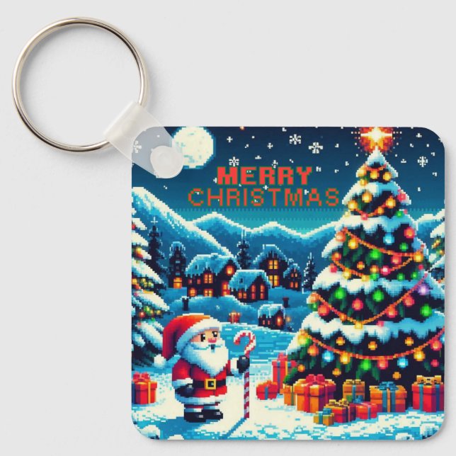 Weihnachtsbaum mit 8 bit und Weihnachtsmann Schlüsselanhänger (Vorderseite)