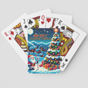 Weihnachtsbaum mit 8 bit und Weihnachtsmann Spielkarten