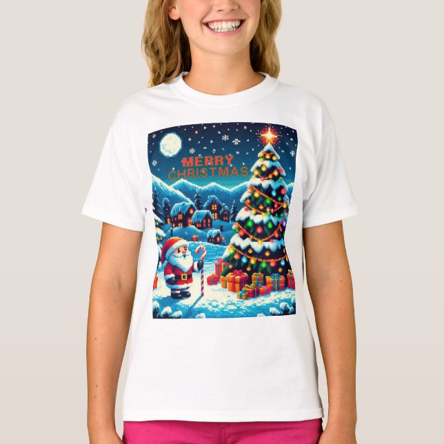 Weihnachtsbaum mit 8 bit und Weihnachtsmann T-Shirt (Vorderseite)