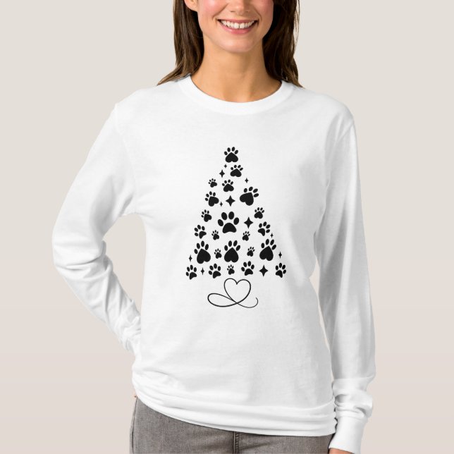 Weihnachtsbaum mit Adorable Paw Print T-Shirt (Vorderseite)