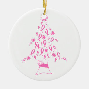 Weihnachtsbaum mit Band-Brustkrebs Keramik Ornament
