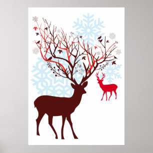 Weihnachtsbaum mit Baumzweigantlern Poster