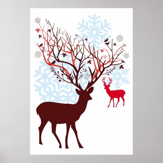 Weihnachtsbaum mit Baumzweigantlern Poster (Vorne)