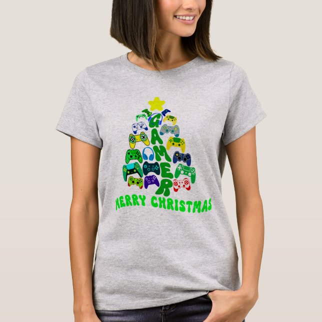 Weihnachtsbaum mit bunten Spielreglern T-Shirt (Vorderseite)